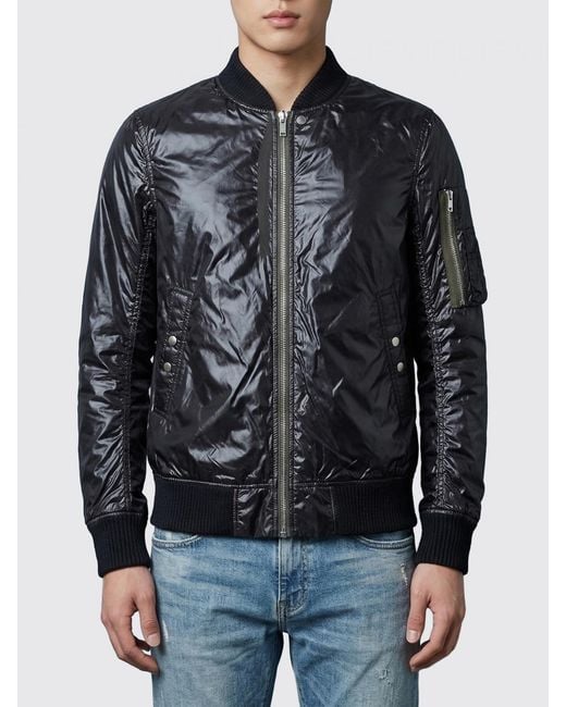 Rick Owens Black Shiny Crinkled Nylon Bomber Jacket for men