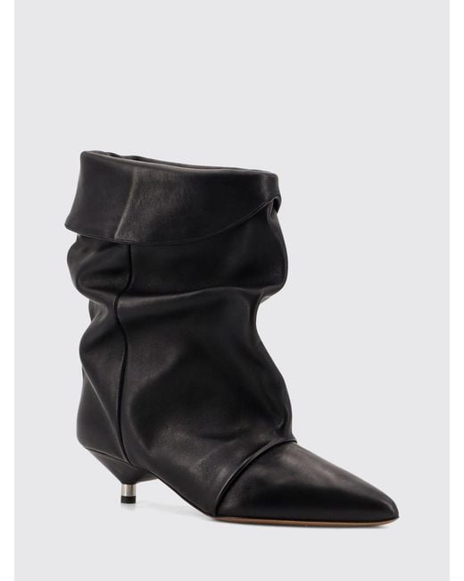 Isabel Marant Black Drapery Detail Ankle Length Leather Boots