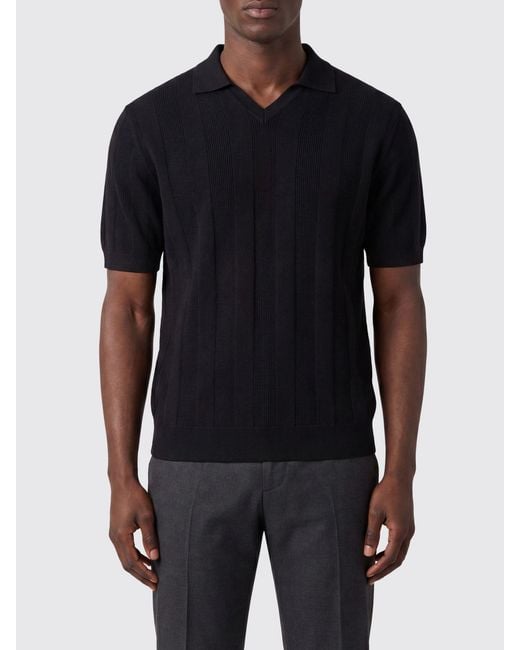 Kangra Black Short-Sleeved V-Neck Viscose Knit Polo Shirt With Ribbed Trims for men