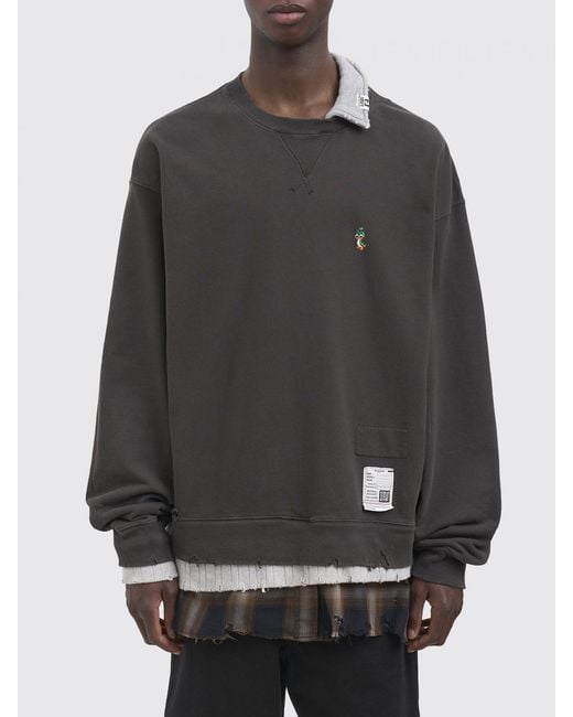 Maison Mihara Yasuhiro Gray Double-Layer Check Cotton Crewneck Sweatshirt for men