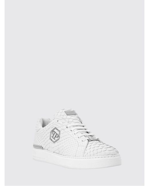 Philipp Plein White Python Print Leather Sneakers With Hexagon for men