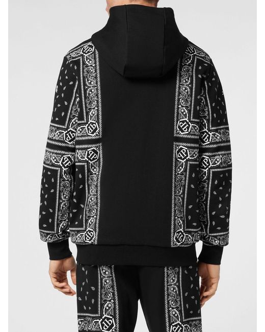 Philipp Plein Black Relaxed Fit Zip-Up Jersey Hoodie With Paisley Print for men
