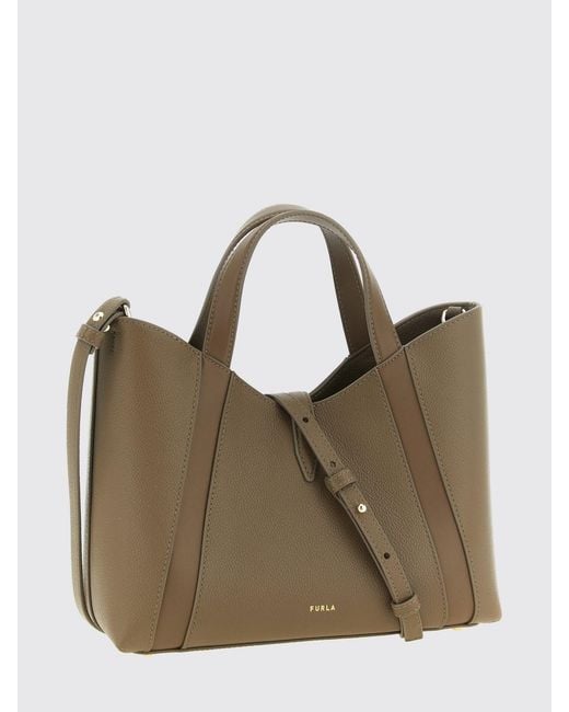 Furla Brown Goccia Small Grained Leather Tote Bag By With Snap Closure