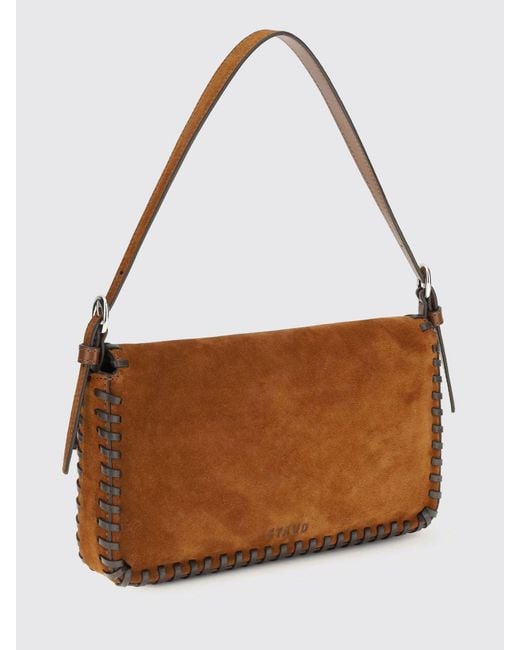 Staud Brown Harlow Mini Suede Bag With Raw Stitching