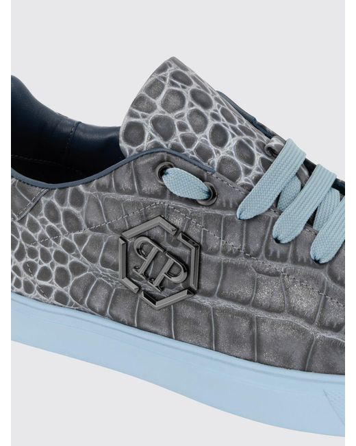 Philipp Plein Blue Crocodile-Print Leather Low-Top Sneakers With Hexagon Logo for men