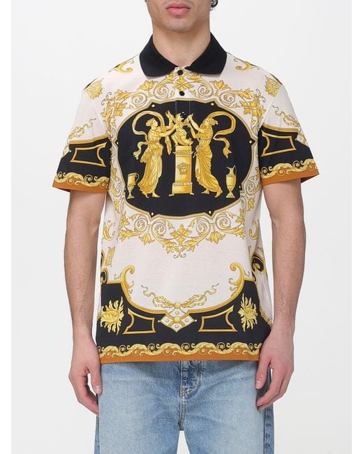 Versace Black Baroque Print Cotton Piqué Polo Shirt for men