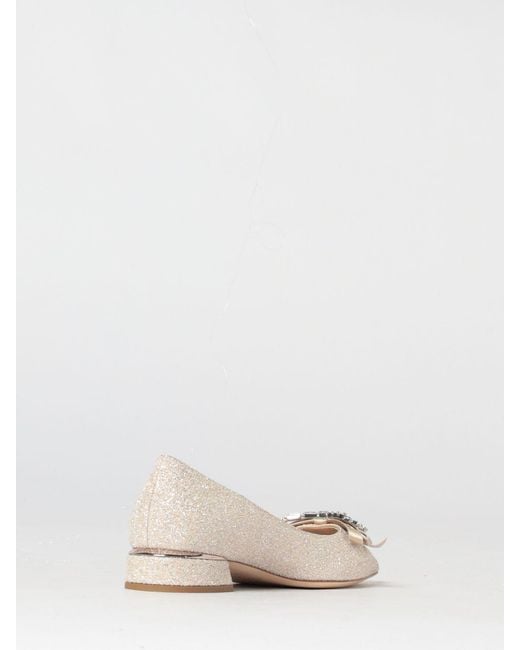 Jimmy Choo Natural Auria Glitter Ballerina With Jewel Bow
