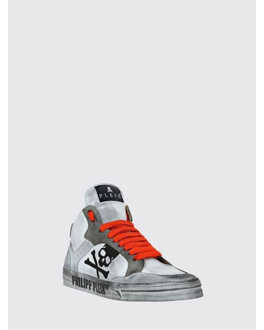 Philipp Plein White High-Top Skull Sneakers for men