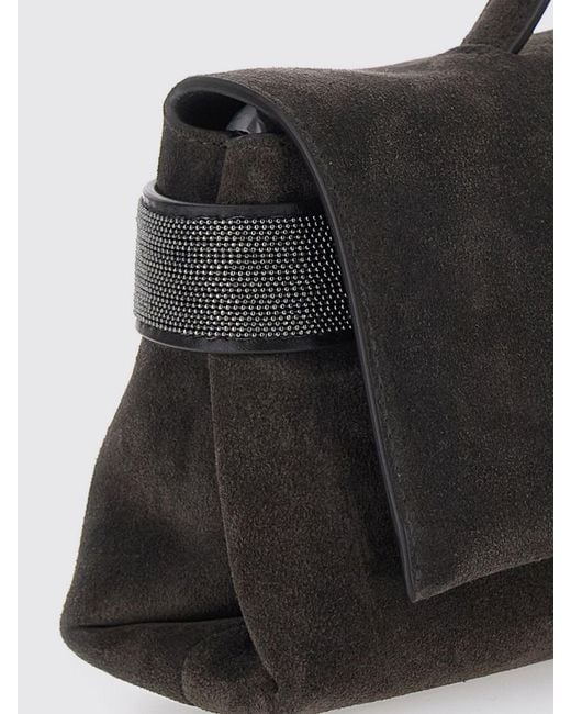 Brunello Cucinelli Black Suede Calfskin Clutch With Monili Embellishment