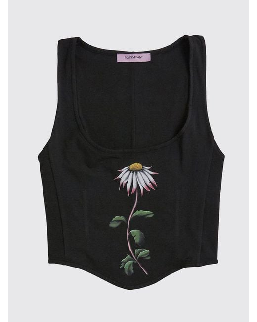 MACCAPANI Black Daisy Floral Cotton Corset Top