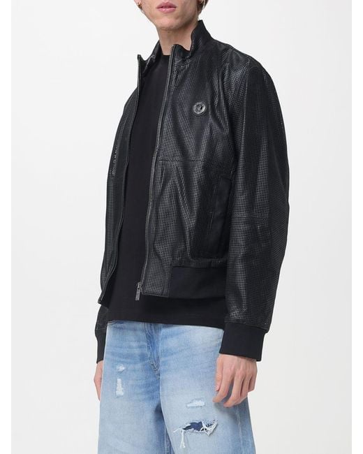 Just Cavalli Black Leather Bomber Jacket With Logo for men
