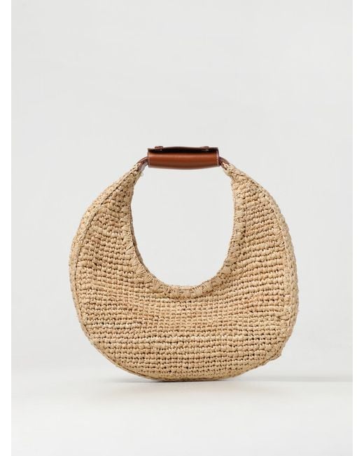 Staud Metallic Moon Crochet Raffia And Leather Bag