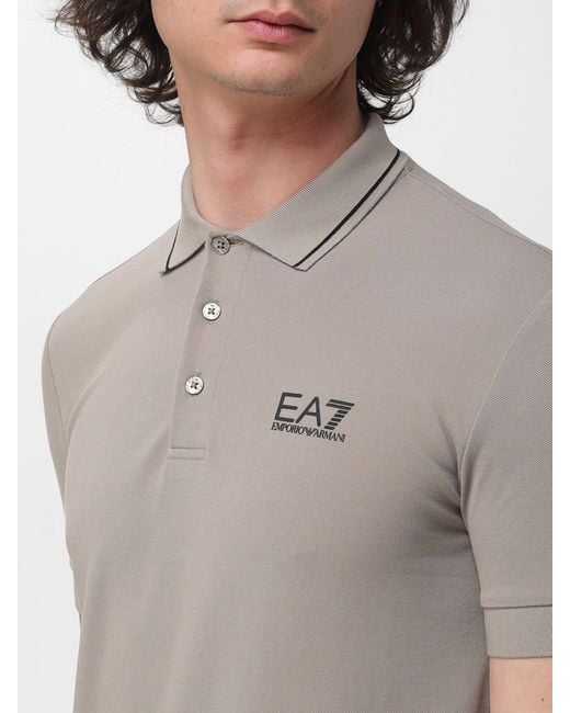 EA7 Gray Cotton Polo Shirt With Logo for men