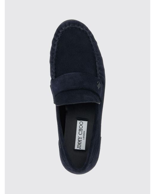 Jimmy Choo Blue Ellis Suede Penny Loafers With Metallic Monogram Hardware