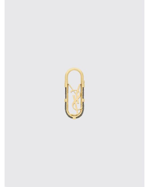 Saint Laurent White Cassandre Metal Keychain With Ysl Monogram for men