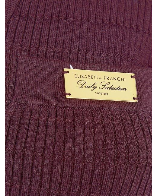 Elisabetta Franchi Purple Silk And Lyocell Knit Polo Shirt
