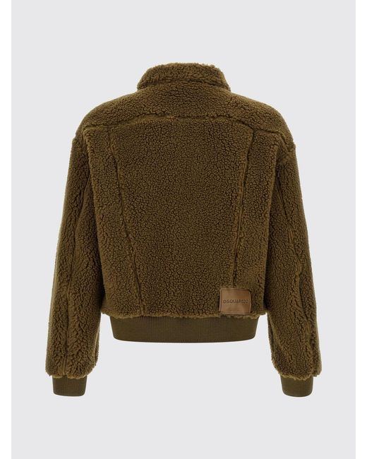 DSquared² Brown Shearling Bomber Jacket With Classic Collar And Patch Pockets for men