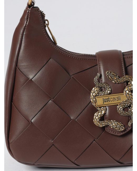 Just Cavalli Brown Woven Faux Leather Hobo Bag