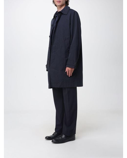 Paul Smith Blue Single-Breasted Cotton And Nylon Blend Trench Coat With Concealed Closure for men