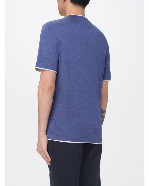 Brunello Cucinelli Blue Cotton And Silk T-Shirt for men