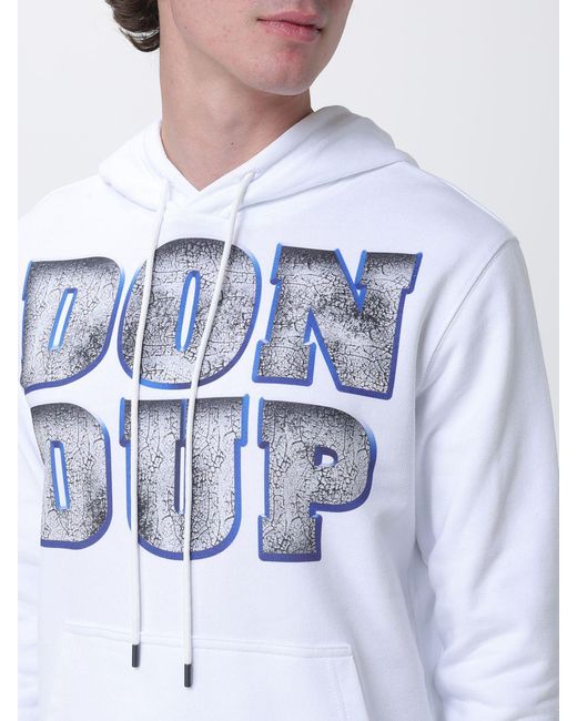 Dondup White Cotton Hoodie With Logo for men