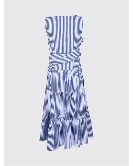 Ralph Lauren Blue Striped Cotton Midi Dress