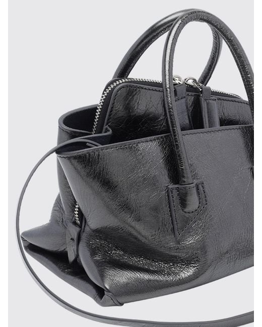 The Attico Gray La Passeggiata Mini Crackled Leather Bag With Removable Strap