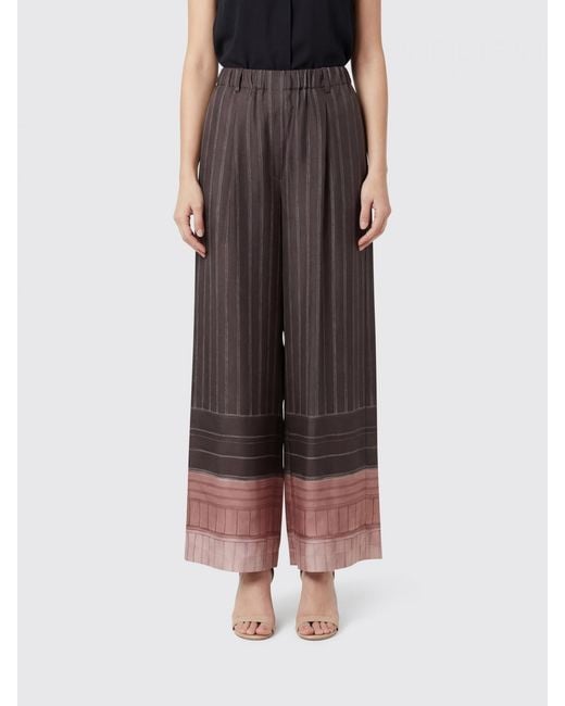 Alysi Brown Striped Silk Palazzo Trousers