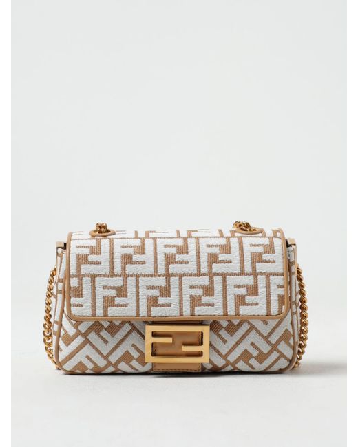 Fendi Baguette Bag In Raffia With Embroidered Ff Monogram in