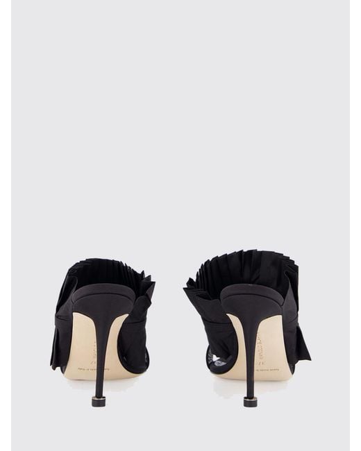 Manolo Blahnik Black Danteuil Pleated Silk Mules With Crystal Embellishment