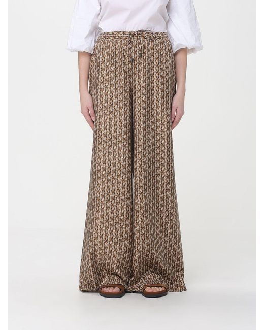 Max Mara Brown Printed Silk Palazzo Trousers