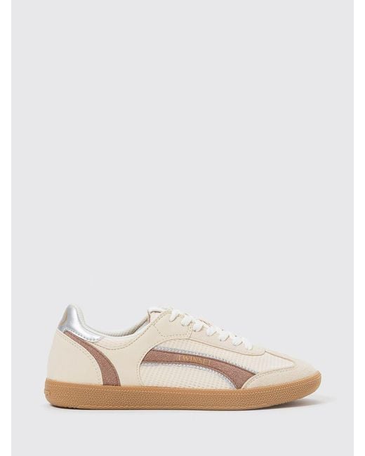 Twinset Natural Mesh And Faux Leather Sneakers
