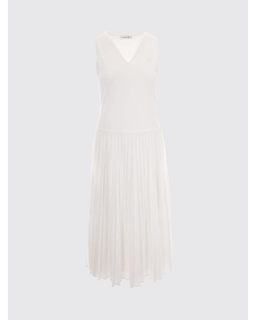 Lacoste White Pleated Crepe Midi Dress