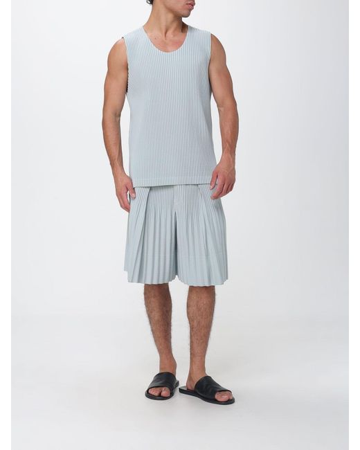 Homme Plissé Issey Miyake Blue Homme Plissé Issey Miyake Pleated Technical Crêpe Tank Top With U-Neck for men