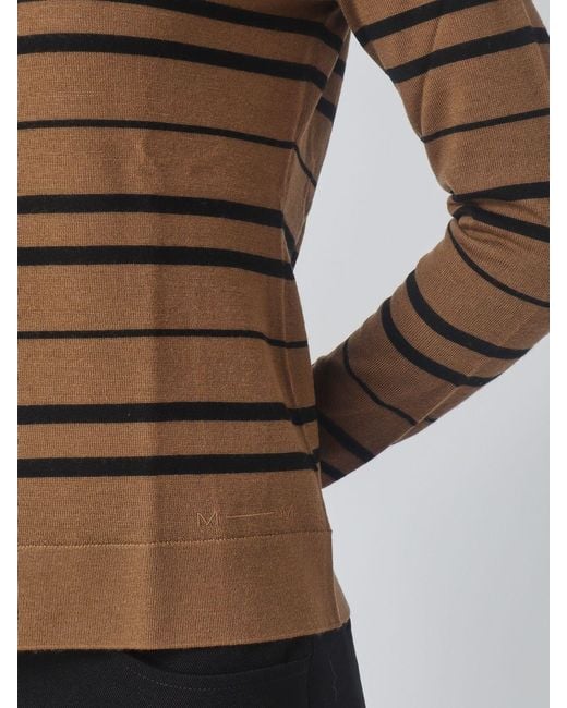 Max Mara Brown Striped Virgin Wool Crewneck Jumper