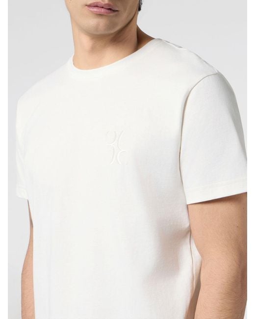 Billionaire White Cotton Crewneck T-Shirt With Tone-On-Tone Embroidered Logo for men