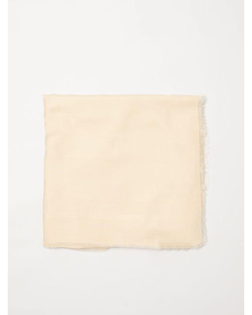 Elisabetta Franchi Natural Viscose Blend Scarf With Jacquard Logo