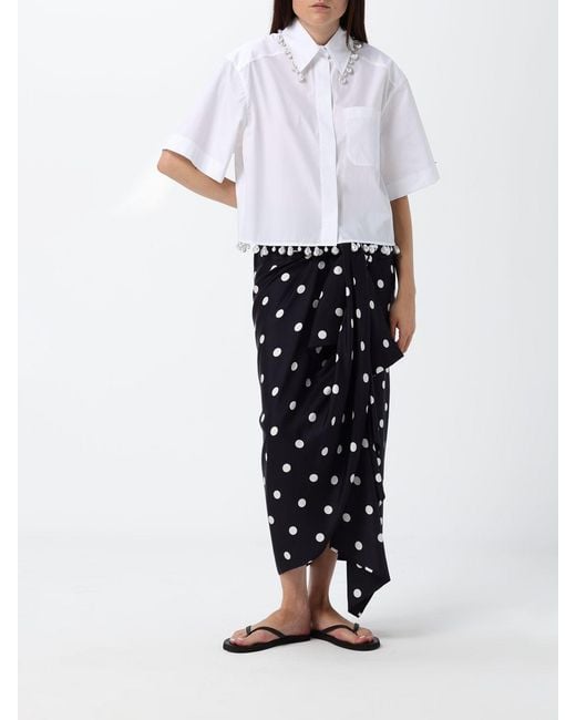 Sportmax White Relaxed Fit Cotton Shirt With Pearl Embellishments