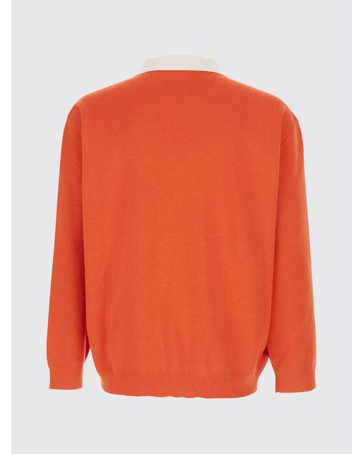Autry Orange Relaxed Fit Long-Sleeved Cotton Polo Shirt With Contrast Logo for men