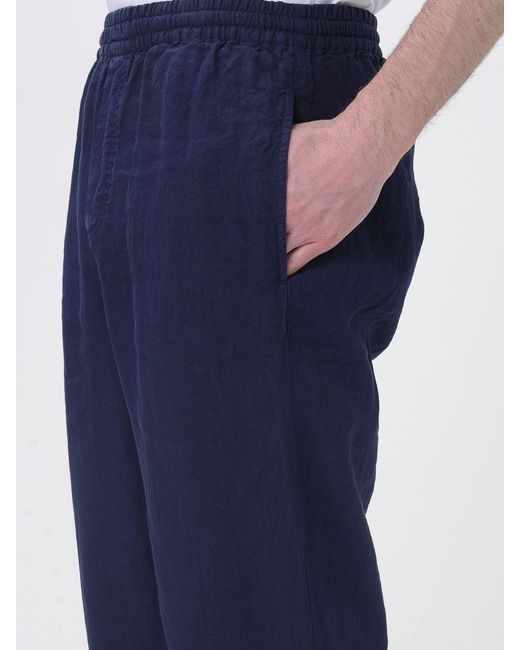 Aspesi Blue Wide-Leg Linen Trousers for men