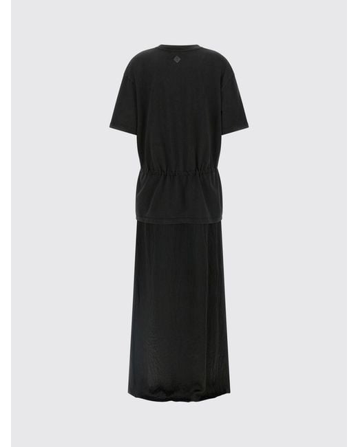 Haikure Black A-Line Cotton Midi Dress With Crew Neck