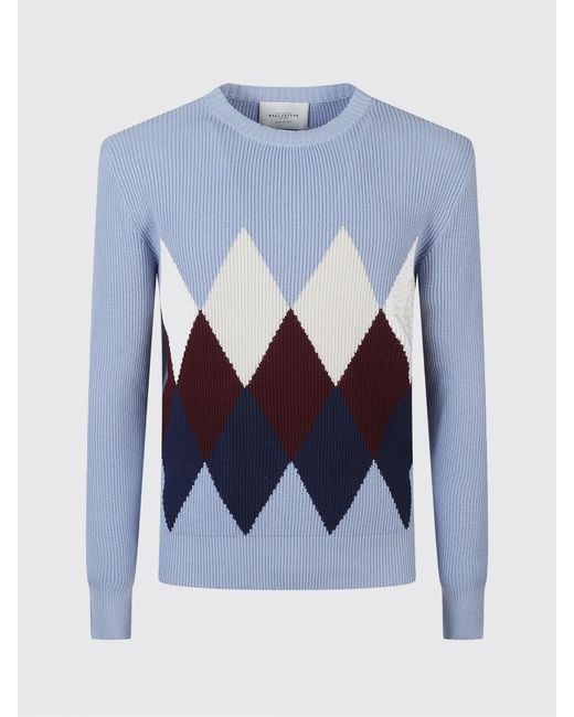Ballantyne Blue Cotton Crewneck Pullover With Diamond Pattern for men