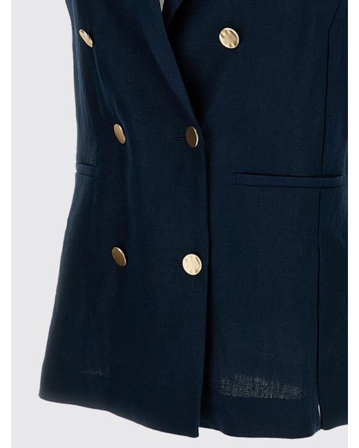 Max Mara Blue Double-Breasted Linen Vest