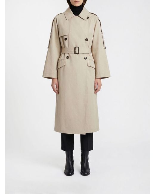 Max Mara Natural Double Breasted Cotton Blend Trench Coat