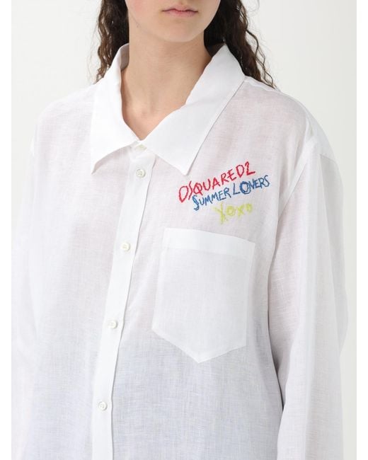 DSquared² White Linen Longsleeve Embroidered Shirt