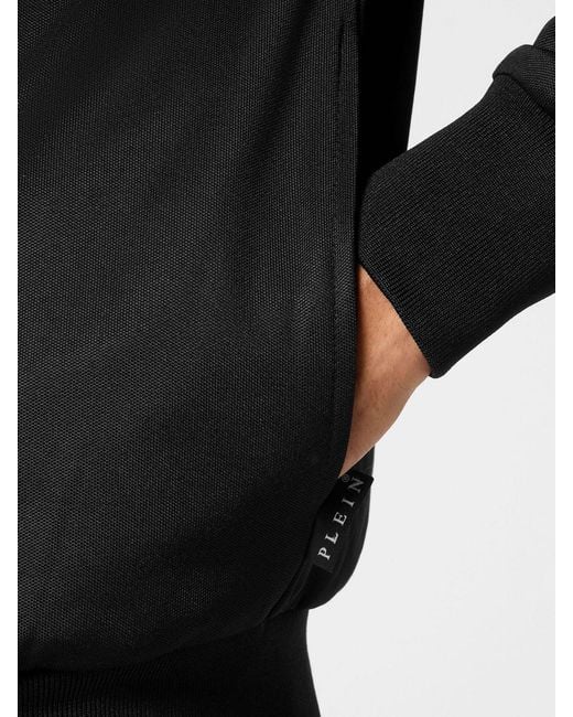 Philipp Plein Black Cotton-Blend High Neck Zip Sweatshirt With Applied Logo for men