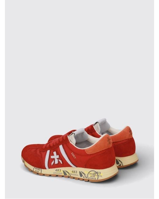 Premiata Red Lucy Suede And Nylon Sneakers