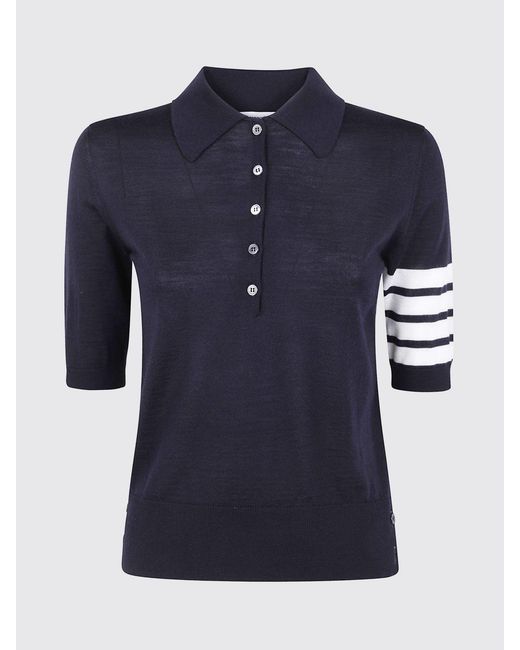 Thom Browne Blue 4-Bar Virgin Wool Knit Polo