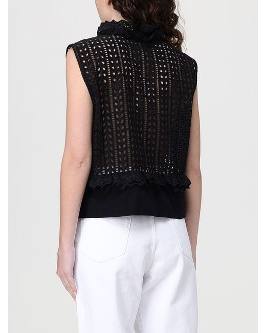 Alberta Ferretti Black Cotton And Linen Blend Top