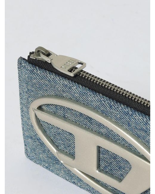 DIESEL Gray Denim And Leather Card Holder